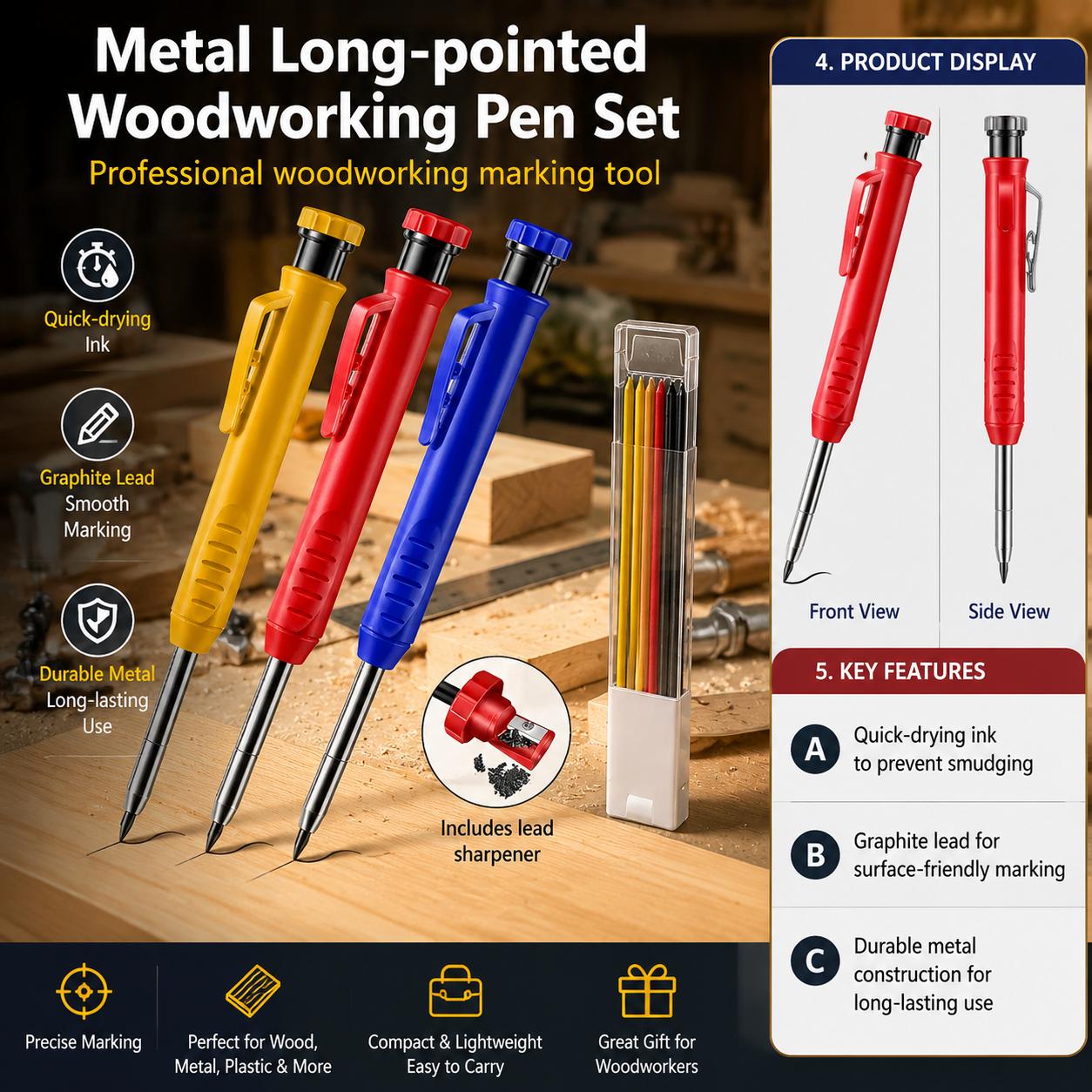 Workshop Marking Tools - Metal Long Tip Mechanical Pencil Kit